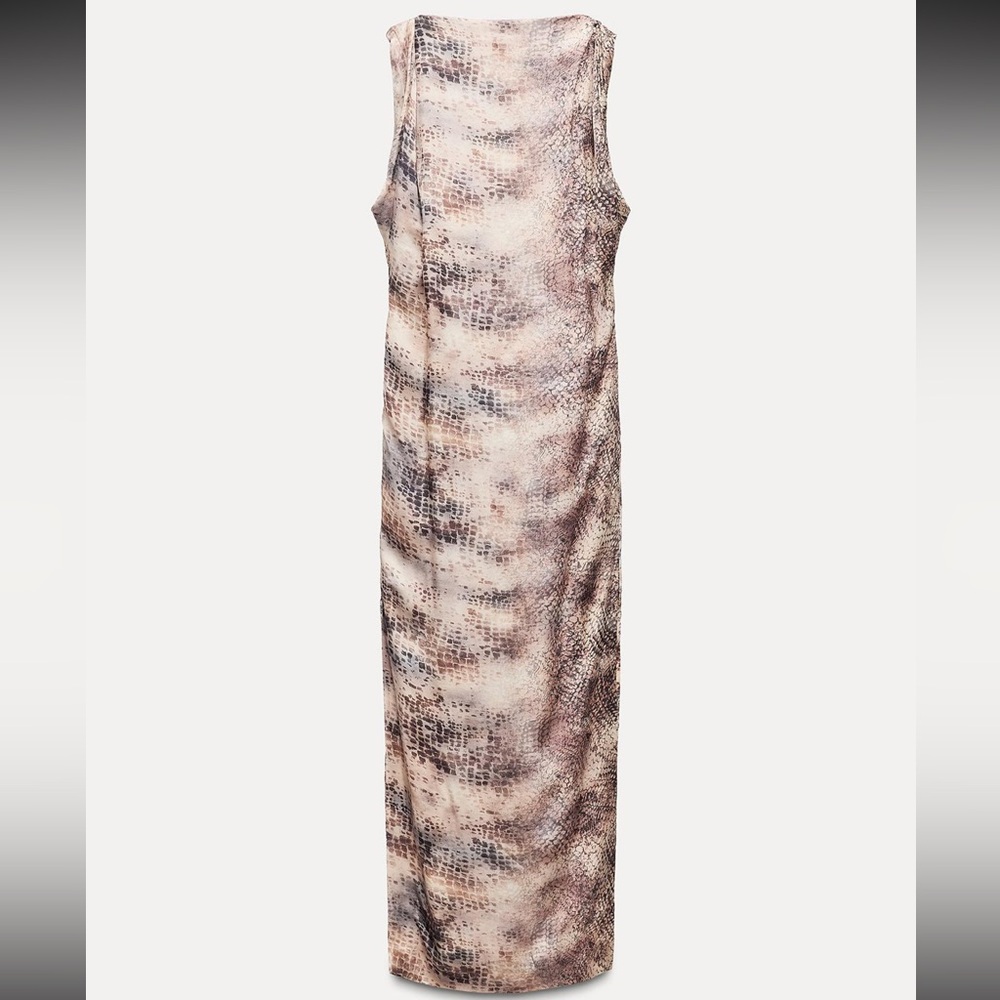 Zara Backless Snake Print Dress - Cream and Brown
